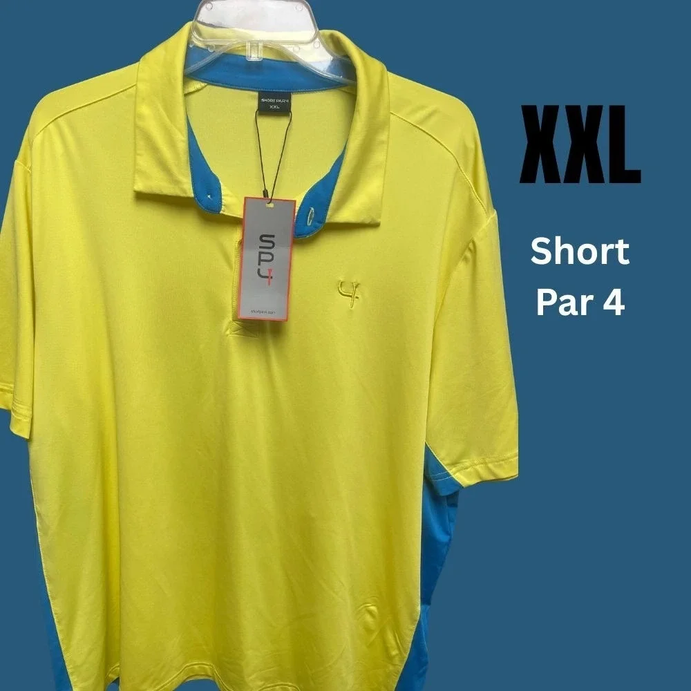 Men's Short Par 4 Whitfield Short Sleeve Polo Shirt Yellow / Blue Golf XXL NWT